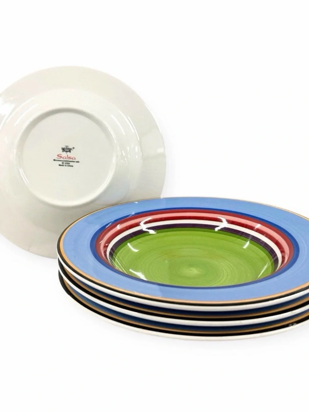 Vintage Salsa by Block 8 3/4” Rim Soup Bowls Multicolor Stripes Set of 4